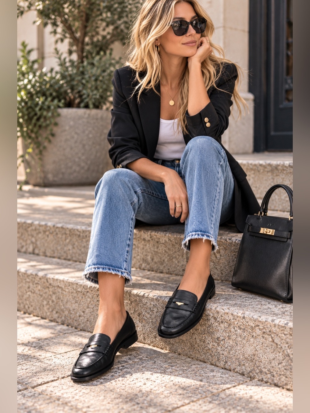 Madewell The Grayson Penny Loafer shoes black leather 8